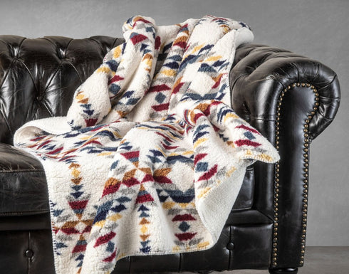 50" X 60" Blue And Off White Polyester Knitted Throw Blanket