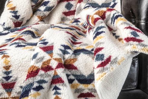 50" X 60" Blue And Off White Polyester Knitted Throw Blanket