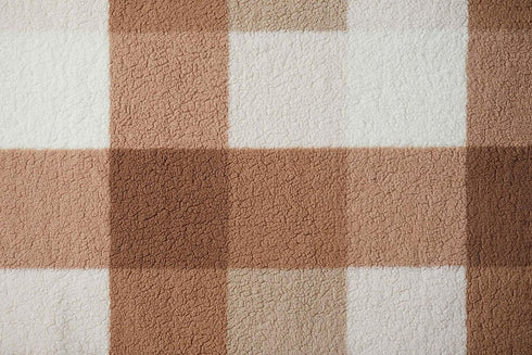 50" X 60" Ivory And Taupe Faux Sherpa Plaid Throw Blanket