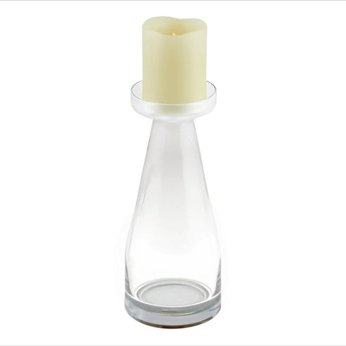 11" Clear Glass Centerpiece Pillar Candle Holder With Candle