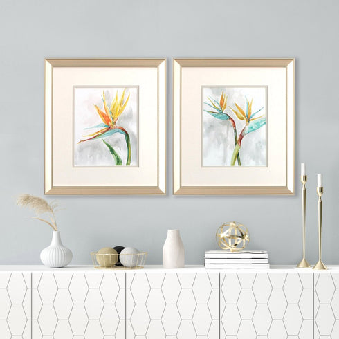 Set Of Two Bird of Paradise Champagne Framed Print Wall Art