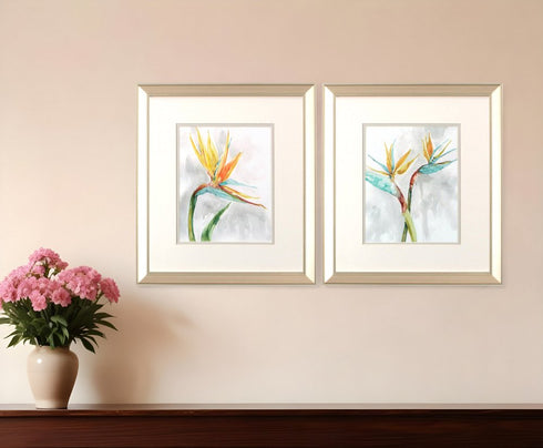 Set Of Two Bird of Paradise Champagne Framed Print Wall Art