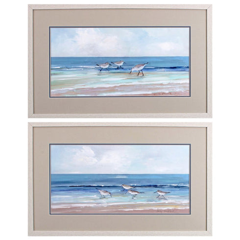 Set Of Two Shore Searching White Framed Print Wall Art