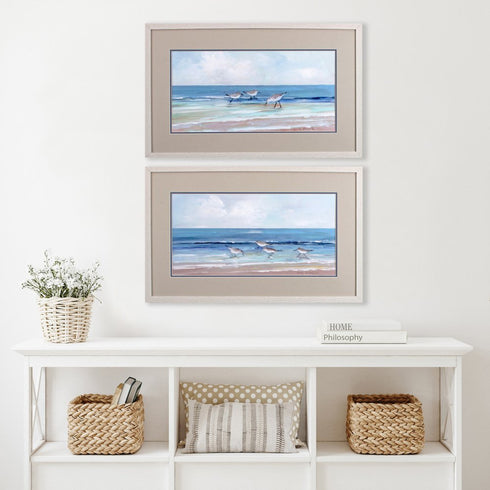 Set Of Two Shore Searching White Framed Print Wall Art