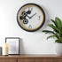 16" Black Gold And White Faux Leather And Iron Analog Exposed Gear Round Wall Clock