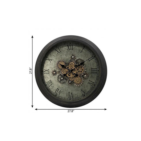 28" Circle Black and Gray Wood and Glass Analog Exposed Gear Wall Clock