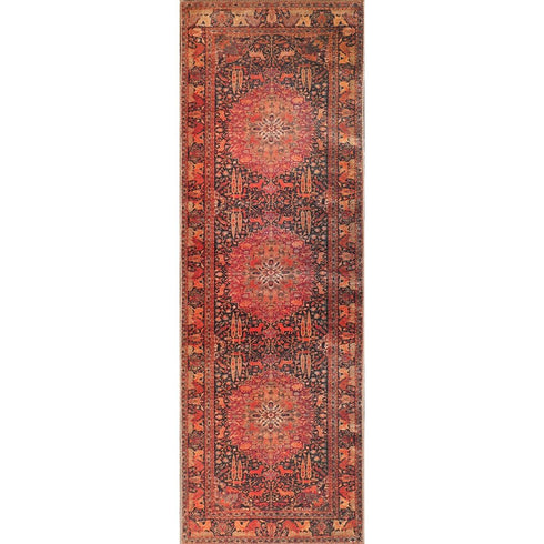 8' Brown Black And Brick Red Medallion Runner Rug