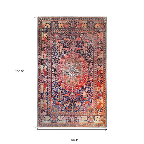 8' Brown Black And Brick Red Medallion Runner Rug