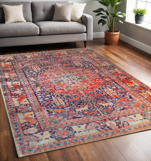 8' Brown Black And Brick Red Medallion Runner Rug