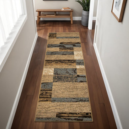 8' X 10' Blue And Beige Patchwork Area Rug