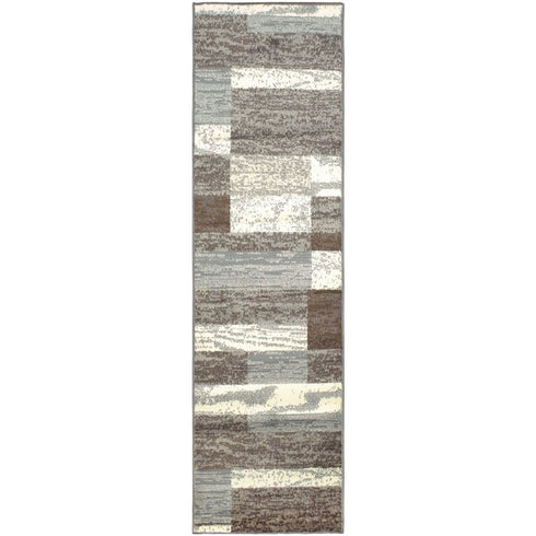 8' X 10' Blue And Ivory Patchwork Area Rug