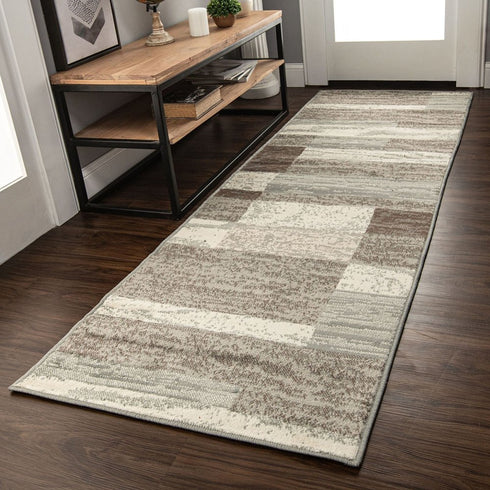 8' X 10' Blue And Ivory Patchwork Area Rug
