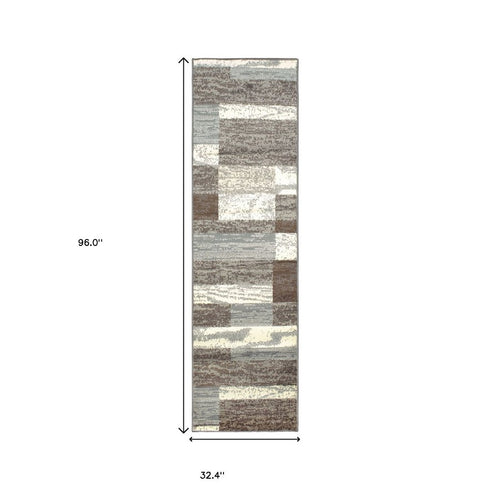 8' X 10' Blue And Ivory Patchwork Area Rug