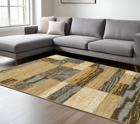 8' X 10' Blue And Beige Patchwork Area Rug