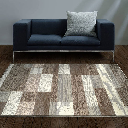 8' X 10' Blue And Ivory Patchwork Area Rug