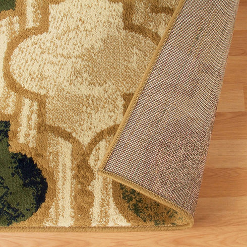 5' X 8' Cream Brown And Teal Quatrefoil Distressed Area Rug