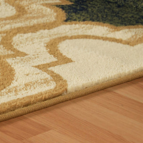 5' X 8' Cream Brown And Teal Quatrefoil Distressed Area Rug