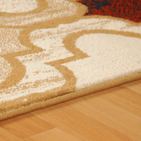 8' X 10' Beige Brown And Red Quatrefoil Distressed Area Rug