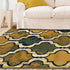 8' X 10' Green Brown And Ivory Quatrefoil Distressed Area Rug