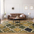 8' X 10' Green Brown And Ivory Quatrefoil Distressed Area Rug