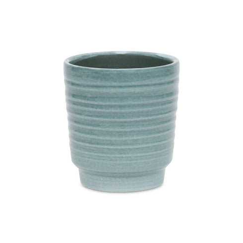 Celadon Ceramic 35 Ounce Striped Round Distressed Pot Planter