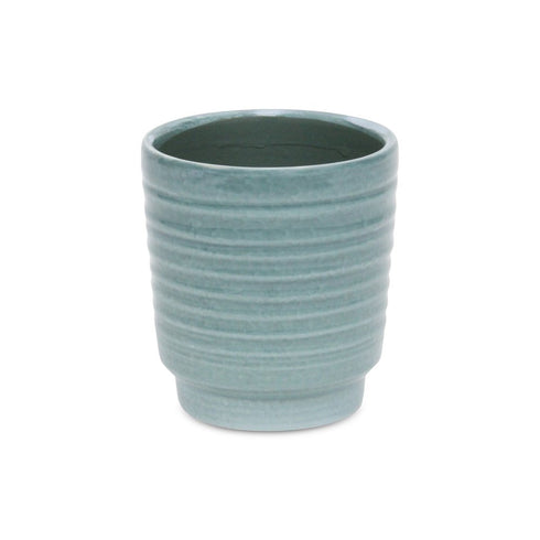 Celadon Ceramic 35 Ounce Striped Round Distressed Pot Planter