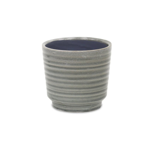 Gray Ceramic 23 Ounce Striped Round Distressed Pot Planter