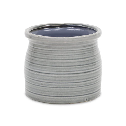 Gray Ceramic 51 Ounce Striped Round Distressed Pot Planter