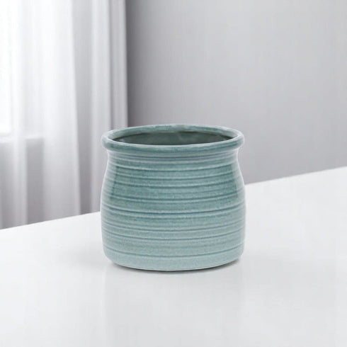 Celadon Ceramic 51 Ounce Striped Round Distressed Pot Planter