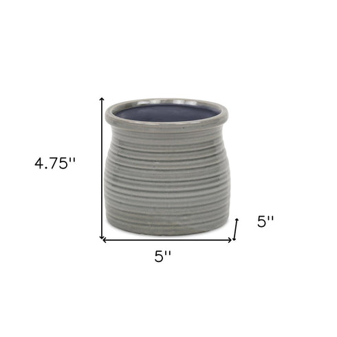 Gray Ceramic 51 Ounce Striped Round Distressed Pot Planter
