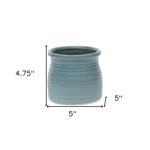 Celadon Ceramic 25 Ounce Striped Round Distressed Pot Planter