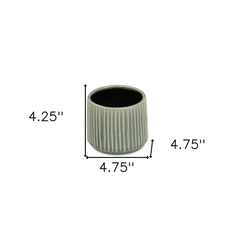 Green Ceramic 25 Ounce Striped Round Distressed Pot Planter
