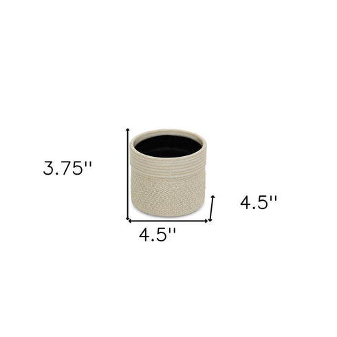 Off White Ceramic 25 Ounce Dotted Round Distressed Pot Planter
