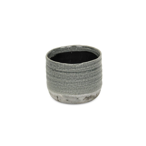 Gray Ceramic 19 Ounce Two Toned Round Distressed Pot Planter