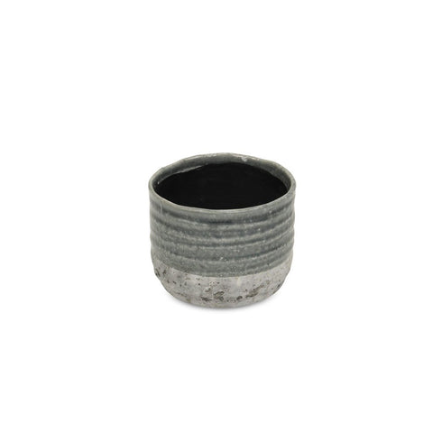Gray Ceramic 36 Ounce Two Toned Round Distressed Pot Planter