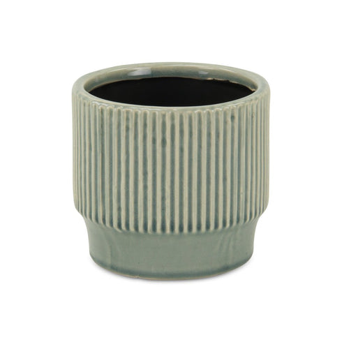 Green Ceramic 41 Ounce Striped Round Distressed Pot Planter