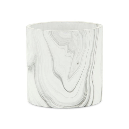 White And Gray Ceramic 41 Ounce Faux Marble Round Pot Planter