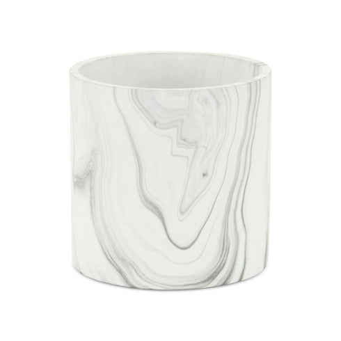 White And Gray Ceramic 41 Ounce Faux Marble Round Pot Planter