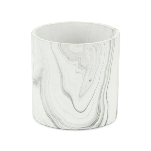 White And Gray Ceramic 41 Ounce Faux Marble Round Pot Planter