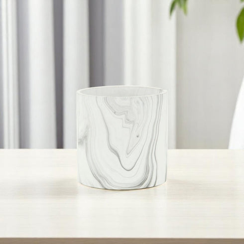 White And Gray Ceramic 41 Ounce Faux Marble Round Pot Planter