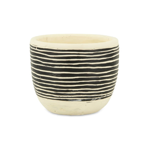 Black And White Ceramic 39 Ounce Striped Round Distressed Pot Planter