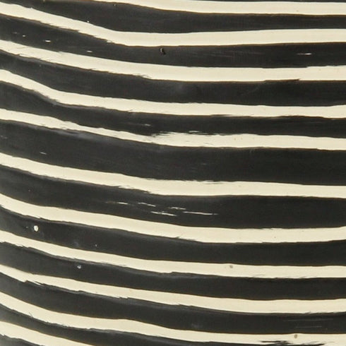 Black And White Ceramic 39 Ounce Striped Round Distressed Pot Planter