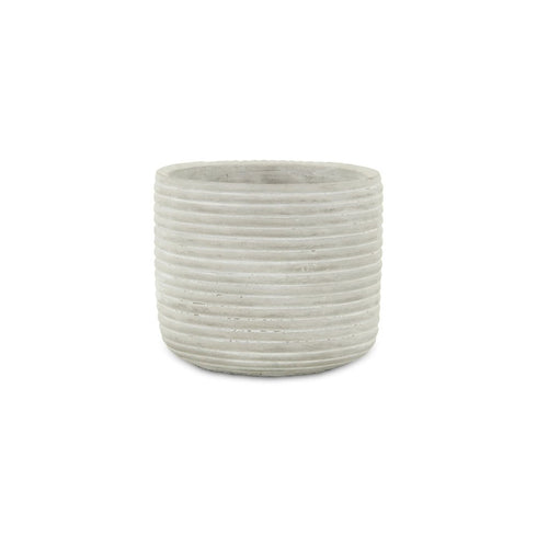 Light Gray Cement 39 Ounce Striped Round Distressed Pot Planter