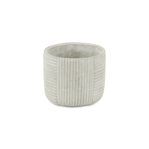 Light Gray Cement 39 Ounce Striped Round Distressed Pot Planter