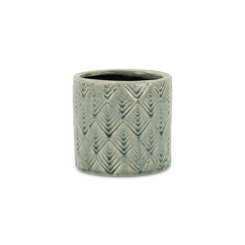 Green Ceramic 16 Ounce Geometric Round Distressed Pot Planter