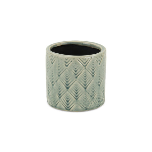 Green Ceramic 16 Ounce Geometric Round Distressed Pot Planter