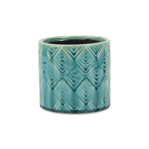 Turquoise Ceramic 22 Ounce Geometric Round Distressed Pot Planter