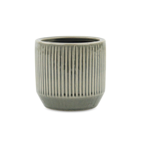 Gray Ceramic 17 Ounce Striped Round Distressed Pot Planter