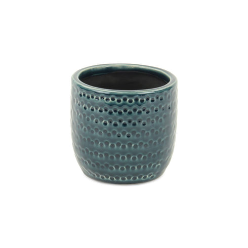 Teal Blue Ceramic 17 Ounce Dotted Round Distressed Pot Planter