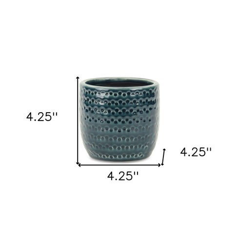 Teal Blue Ceramic 17 Ounce Dotted Round Distressed Pot Planter
